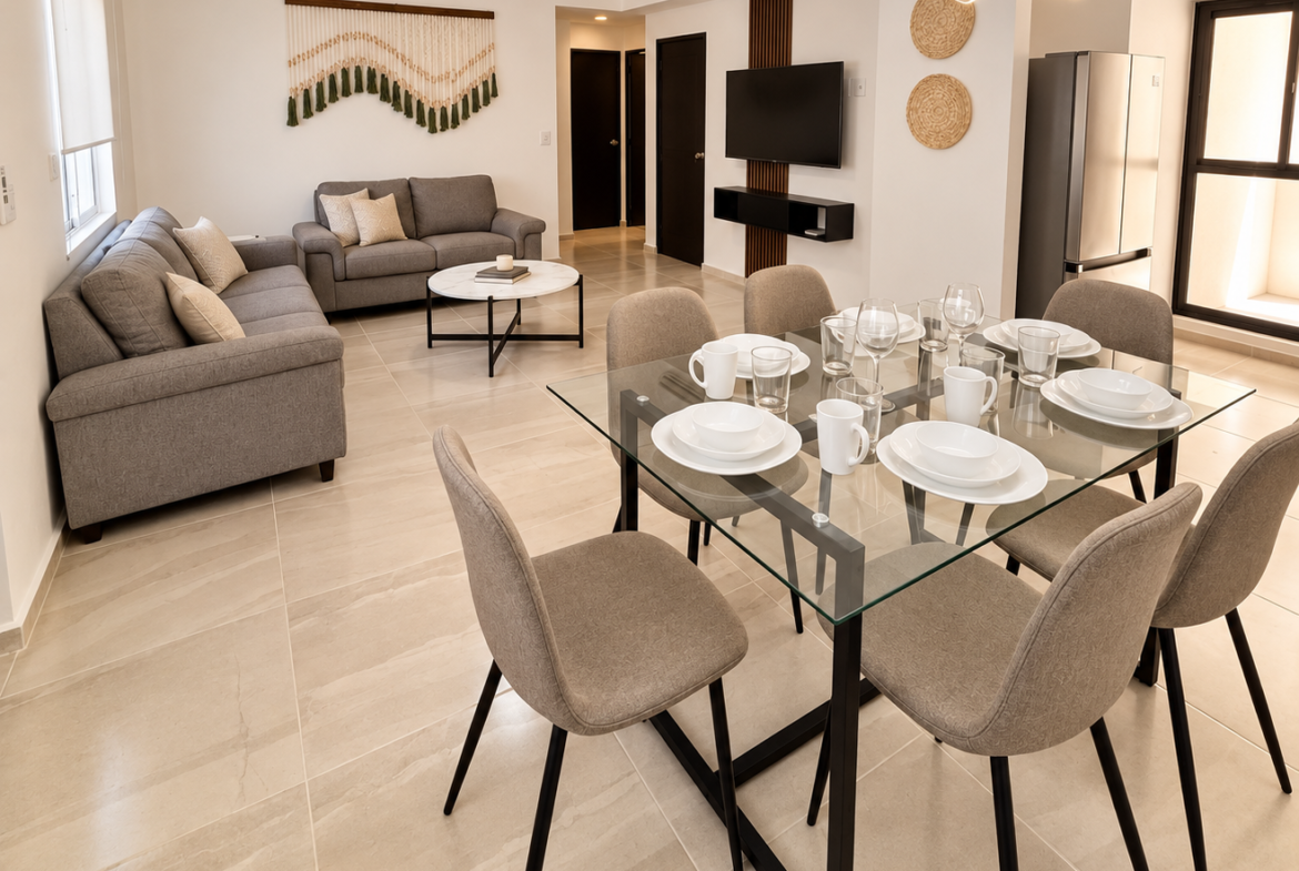 Departamento Amueblado de 3 Recámaras en Renta en Quimbaya 2, Jardines de Ciudad Mayakoba